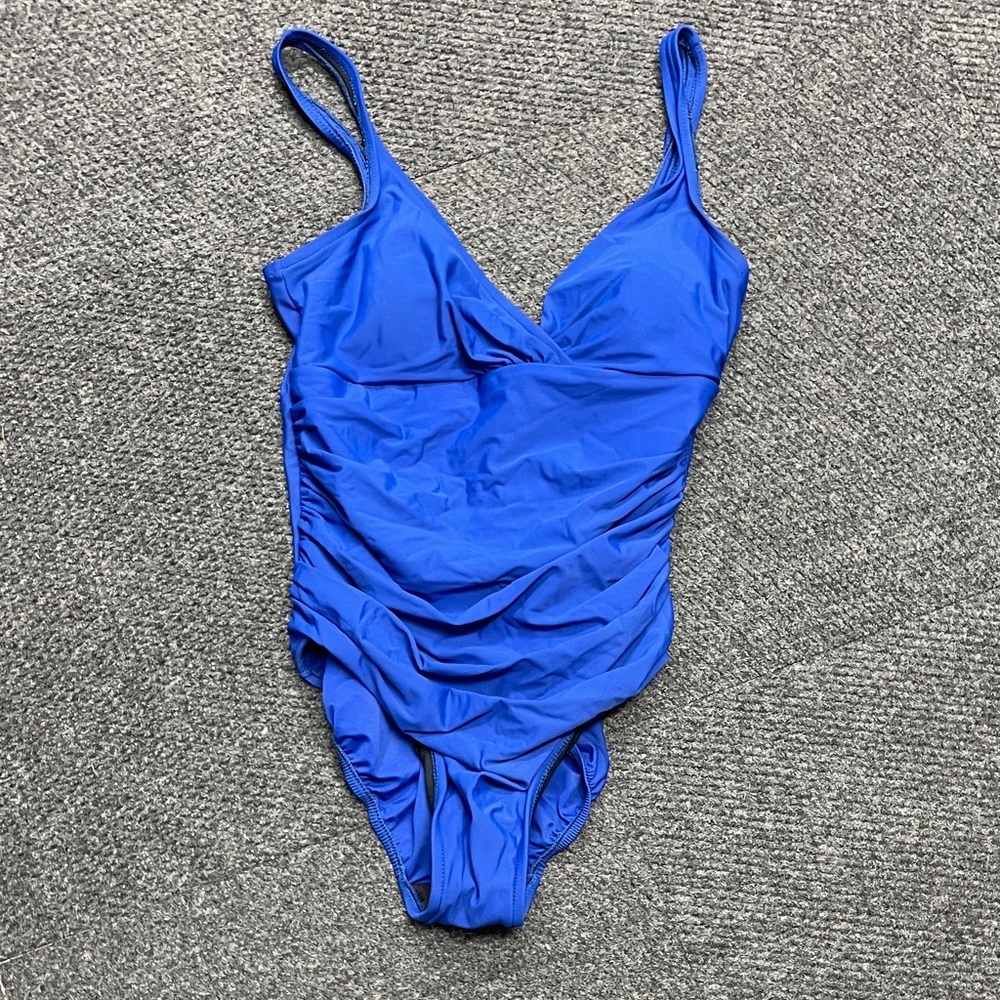 Trimshaper Royal Blue womens one piece ruched swim suit size 14 flattering
